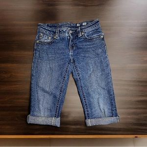 Miss Me Jeans Cut Offs Women's Silver Cross Rhinestone Low Rise Sz 28x16